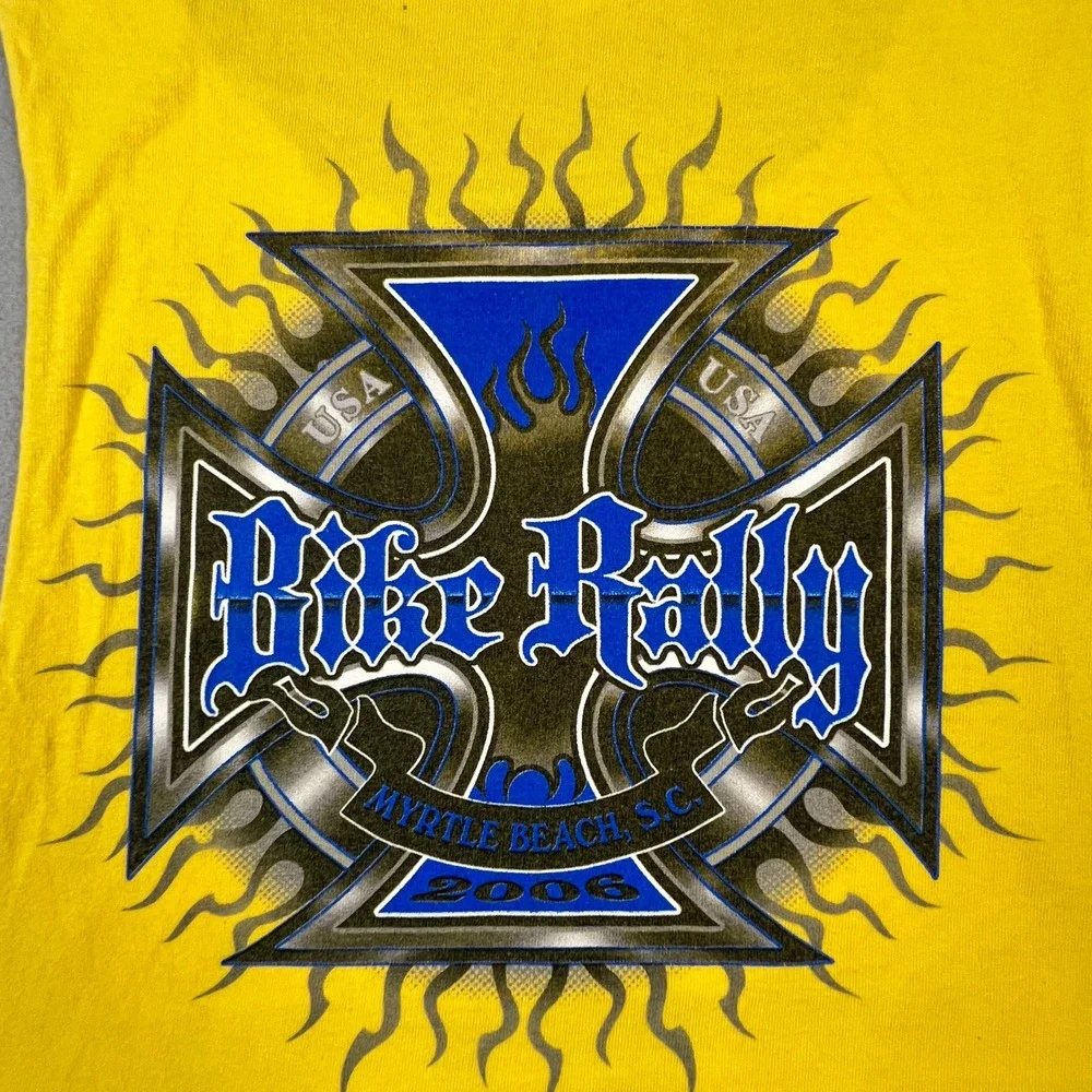 Vintage Myrtle Beach Bike Rally Tank Mens XL Yellow 2006 Custom Cut Muscle Tee